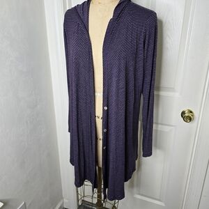 Womens Russ Berens cotton stripe‎ light weight cardigan hood boho L